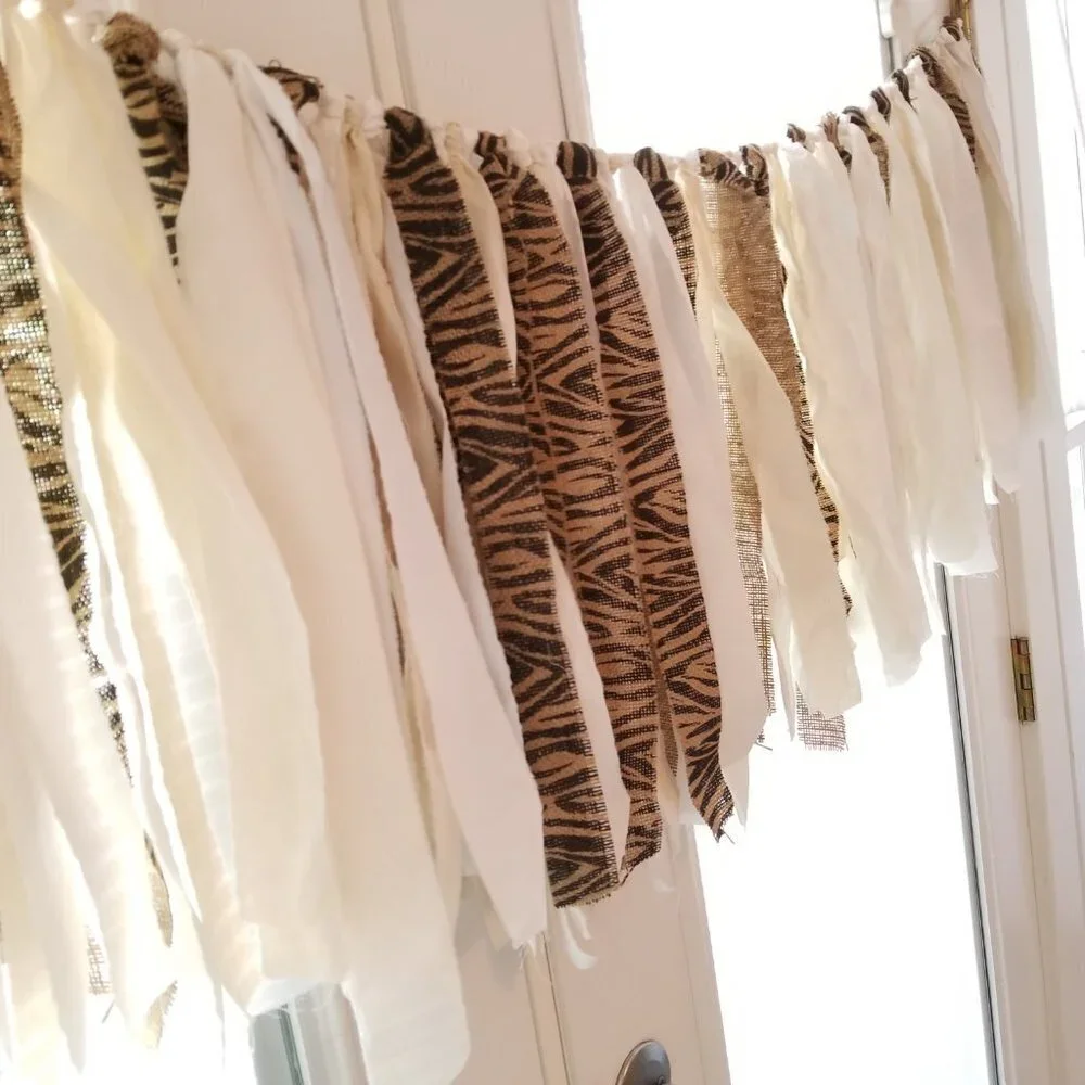 Linen Fabric Banner Wall Hanging | Zebra Burlap | 5'